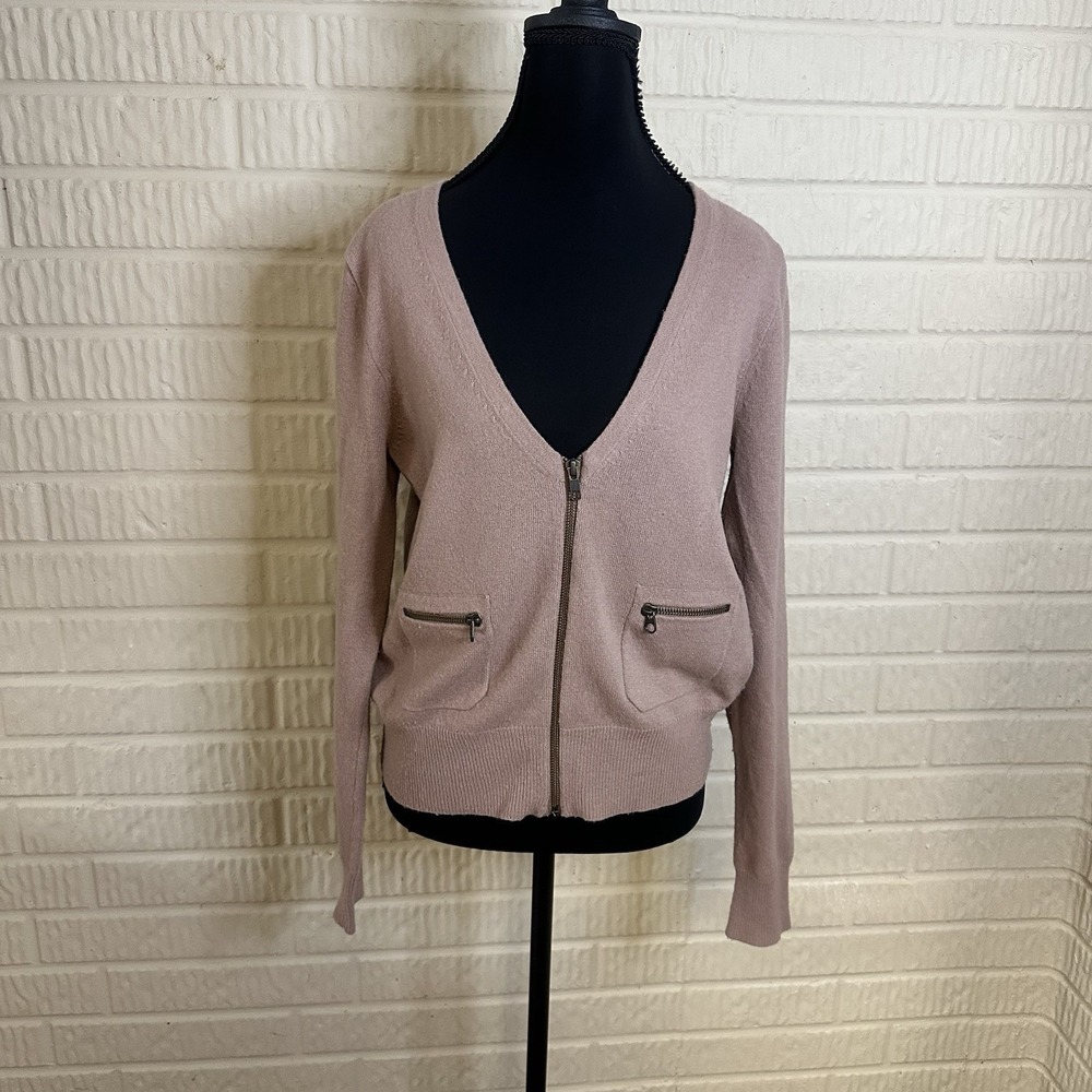 J.Crew Mauve Pink V-Neck Knit Full Zip Cardigan Sweater‎ M Wool Cashmere Career